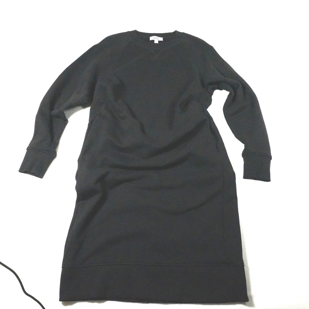 COS Black Sweatshirt Midi Dress Pockets Minimalist Long Sleeve Size S - Picture 2 of 7
